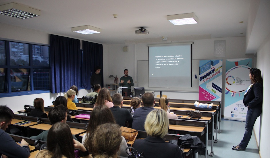 Point Jupiter's Design Lead, Andrej Antolović, delivering the first part of the talk and workshop at GEW 2019 in Split.