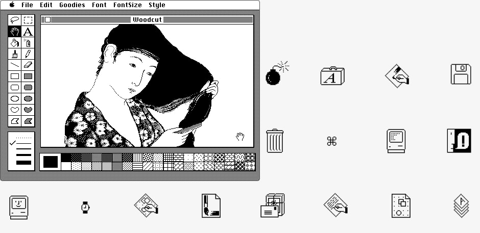 Apple’s geisha and system icons designed by Susan Kare, 1984
